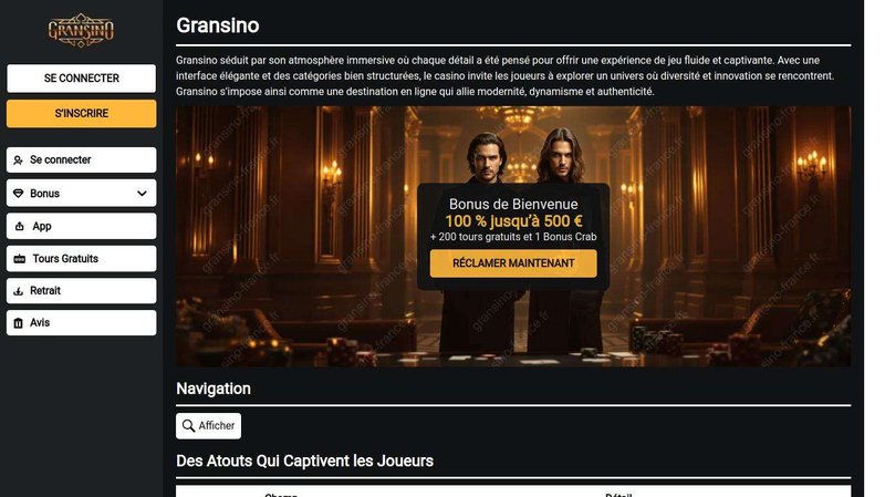 Découvrez le Monde de Gransino Casino et Jouez en Ligne en France